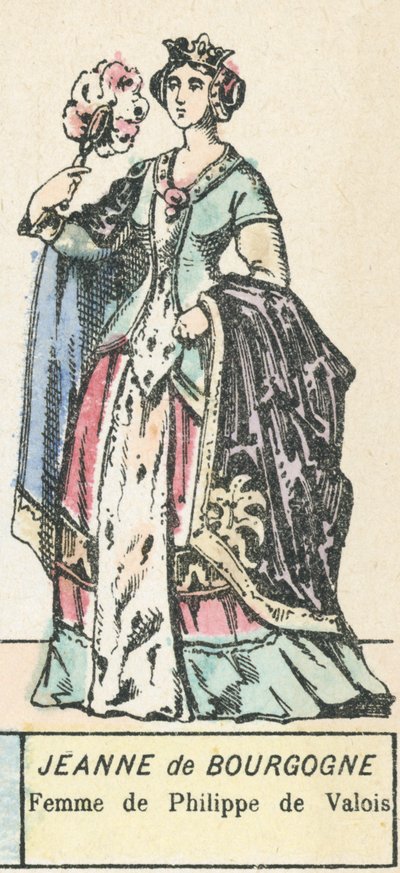 Jeanne av Bourgogne, hustru till Philippe de Valois (färgad gravyr) av French School