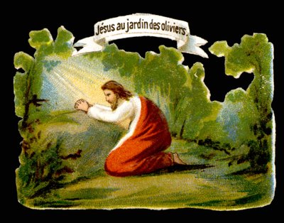 Jesus tar emot gudomligt ljus i Olive Garden - Chromo., sent 1800-tal av French School