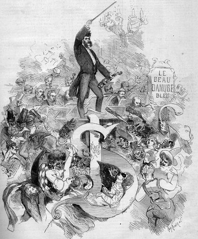 Johann Strauss den unge (1825-1899), i fiol, under en maskbal som ges på Parisoperan av French School