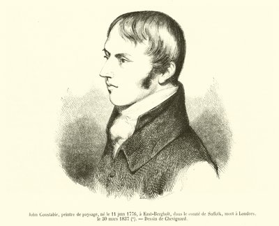 John Constable, landskapsmålare, född 11 juni 1776 i East-Bergholt, i grevskapet Suffolk, död i London 30 mars 1837 (gravyr) av French School