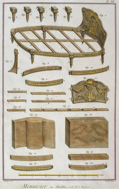 Joiner, en soffa, illustration från Encyclopedie des Sciences et Metiers av Denis Diderot (1713-84) graverad av Robert Benard (fl.1734) publicerad ca 1770 (färgstick) av French School