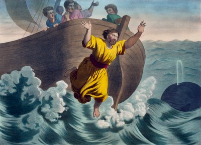Jonah kastad i havet, illustration från en katekes LHistoire Sainte, utgiven av Charles Delagrave, Paris, sent 1800-tal av French School