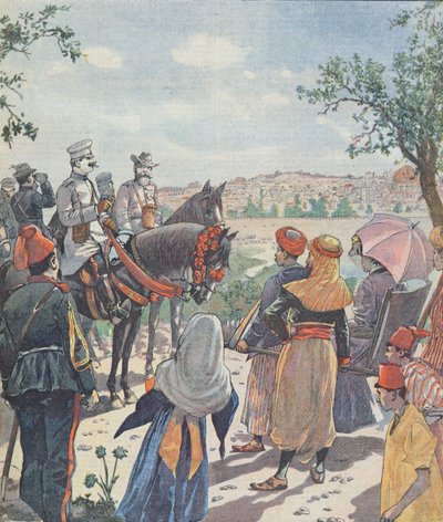 Kaiser Wilhelm II:s (1859-1941) resa till Palestina. The Arrival in Jerusalem, från en tidning, 2 november 1898 av French School