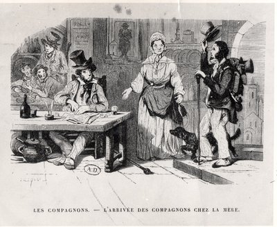 Reseman som anländer till ett pensionat, ca. 1850 av French School