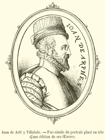 Juan de Arfe y Villafane, faksimil av porträttet placerat i spetsen för en utgåva av hans verk (gravyr) swed av French School