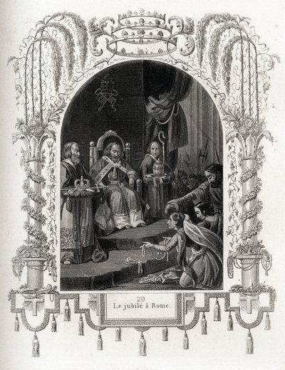 Jubileum i Rom 1450, under Nikolaus V:s pontifikat (1447-1455). Gravyr för att illustrera Histoire des popes av Maurice Lachatre (1814-1900), librairie du progres, Paris. av French School