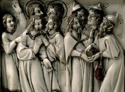 Judas tar emot trettio silverbitar, detalj av elfenbensdiptyk, franska av French School