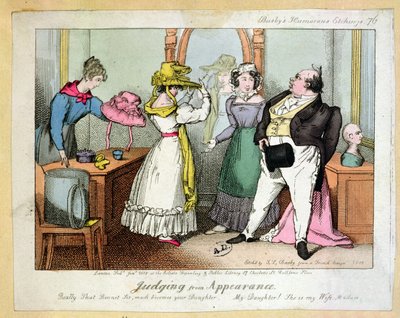 Av utseende att döma, nummer 76 av Busbys Humorous Etchings, graverad av Thomas Busby (fl.1804-21) 1828 av French School