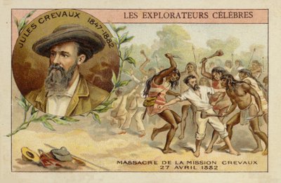 Jules Crevaux (1847-1882) på stranden av Rio Pilcomayo i Argentina den 27 april 1882 av French School