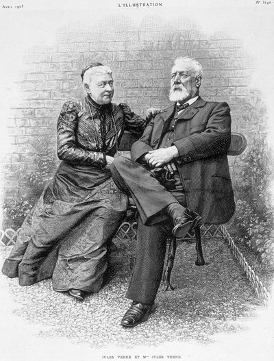 Jules Verne och hans fru - gravyr av French School