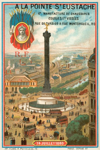 Julikolumn till minne av den franska revolutionen 1830, Paris (chromolitho) av French School