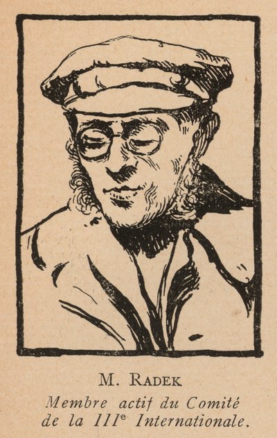 Karl Radek, polsk marxistisk revolutionär och sekreterare i Tredje kommunistiska internationalen (Komintern) (litografi) av French School