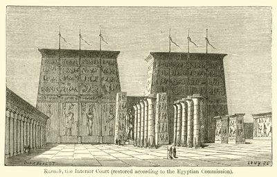 Karnak, den inre domstolen, restaurerad enligt den egyptiska kommissionen (gravyr) av French School