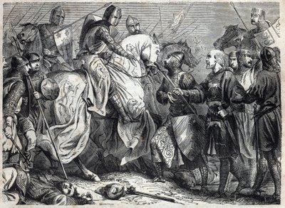 Kung Alfonso V den Storsint (v. 1396-1458), kung av Aragon, erövrar kungariket Neapel. Gravyr i "" Påvarnas historia (...) Drottningkungens och kejsarnas brott genom århundradena" av Maurice Lachatre av French School