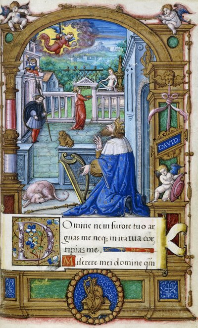 Kung David med en harpa, från en timbok gjord för Francois I, ca 1532-1540 av French School