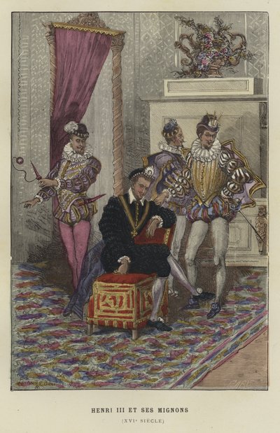 Kung Henrik III av Frankrike och hans favoriter, les Mignons, 1500-talet av French School