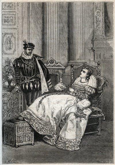 Kung Henrik II (1519-1559) och Diane de Poitiers (1499-1566) - Henrik II av Frankrike och Diane de Poitiers - gravyr från "" Histoire de France" av Jules Michelet - 1876-1877 - av French School