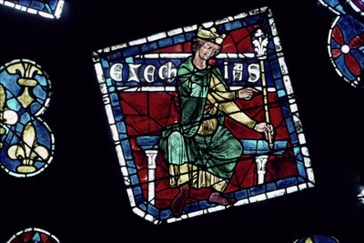 Kung Hiskia, detalj från norrrosfönstret, ca 1223 av French School