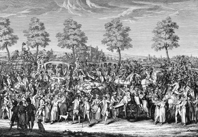 Kung Ludvig XVI och kungafamiljen på väg in i Paris den 6 oktober av French School