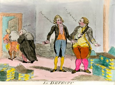 Kung Ludvig XVI och det ekonomiska underskottet "" de är inte längre där - jag har lämnat några "". Gravyr av 1700-talet. Privat samling. av French School