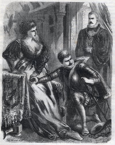 Kung Filip II (1527-1598) överraskar sin son, prins Don Carlos (1545-1568), när han försöker kränka sin svärmor (styvmor), drottning Elisabeth (1545-1568) (Elisabeth av Frankrike eller Isabelle av Valois) , 17 januari av French School