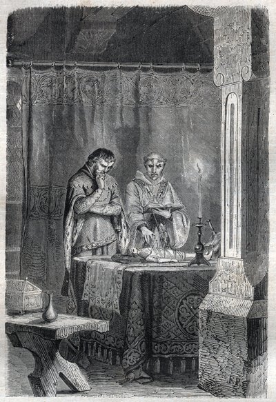 Kungen av Frankrike Karl V den vise (1338 - 1380) rådfrågade napparna. Gravyr i "" Påvarnas historia (...) Drottningkungens och kejsarnas brott genom århundradena" av Maurice Lachatre av French School