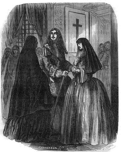 Kung av Frankrike Ludvig XIV (1638-1715) med Louise Francoise de la Valliere (1644 - 1710). Gravyr av 1800-talet. av French School