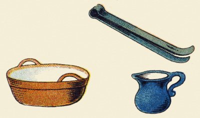 Köksredskap. Gravyr i "ABC obeställbar på lackerad duk". A. Capendu, redaktör, Paris, sent 1800-tal. Barnbokhandel illustrerad. 8 sidor. Mått: 21,5x18cm. av French School