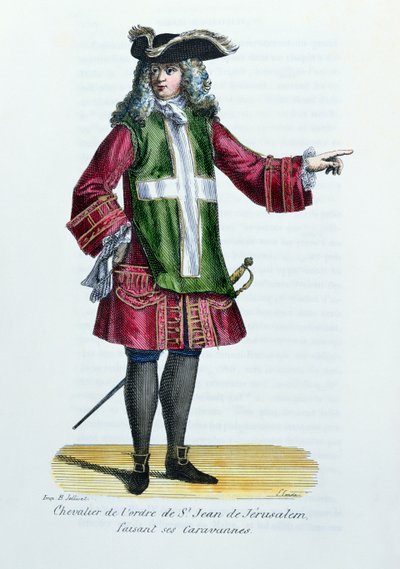 Riddare av Johannesorden av Jerusalem, illustration från History and Costumes of Monastic Orders by Father Helyot, 1842 av French School