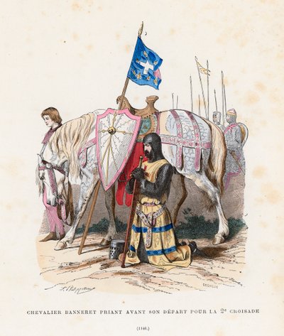 Ridder beder før afrejse til det andet korstog, 1146swed av French School