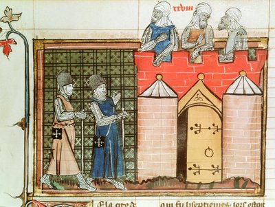 Tempelriddare före Jerusalem, från Le Roman de Godefroi de Bouillon av French School