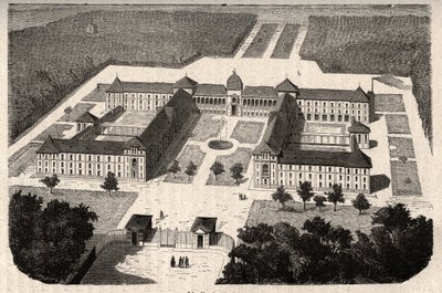 Det kejserliga asylet i Vesinet (nuvarande sjukhuset i Vesinet) i Yvelines - gravyr i "" PATILE"" - PECTURERISK BESKRIVNING AV FRANKRIKE I 6 BÅNGAR AV LUCIEN HUARD - slutet av 1800-talet av French School