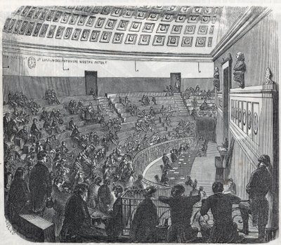 Paris School of Medicine - den stora amfiteatern - Gravyr i "Tableau-de-Paris" av Edmond Texier 1852 av French School