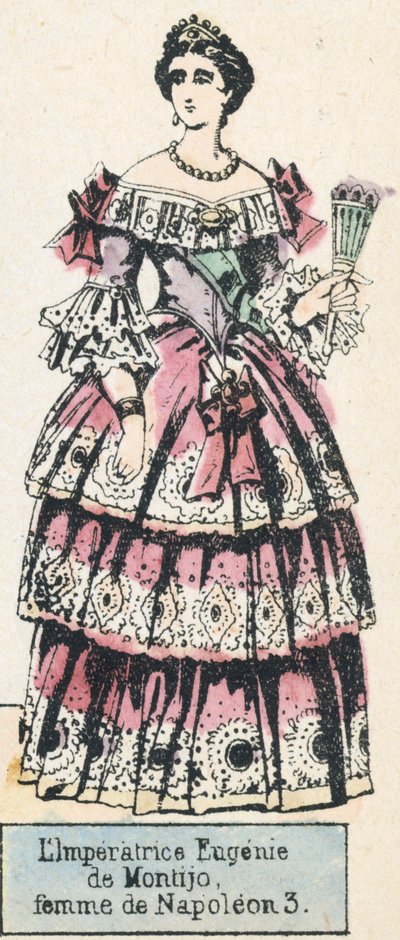 Kejsarinnan Eugenie de Montijo, hustru till Napoleon 3 (färgad gravyr) av French School