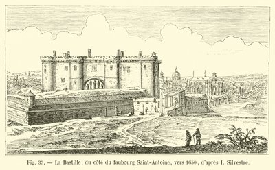 Bastiljen, på sidan av Faubourg Saint-Antoine, omkring 1650, efter I Silvestre av French School