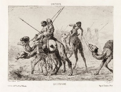 La Caravane, från l"Artiste, pub. Sent 1800-tal (litografi) av French School
