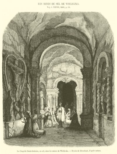Saint-Antoine kapell, i salt, i gruvorna i Wieliczka (gravyr) av French School