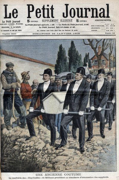 La Confrerie des Charitables de Saint Eloi (Saint-Eloi) de Bethune fortsätter till simulacre av begravning av förnödenheter efter avrättningen av bandet i Pollet, giljotiner den 11 januari - "" Le Petite Journal"" den 24 januari av French School