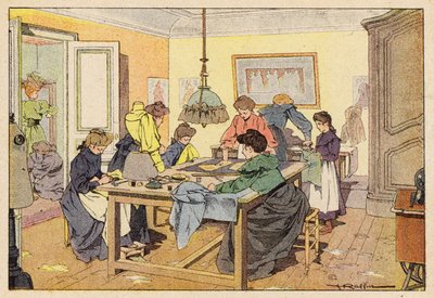 La Couturiere, Couturier (färg litho) av French School