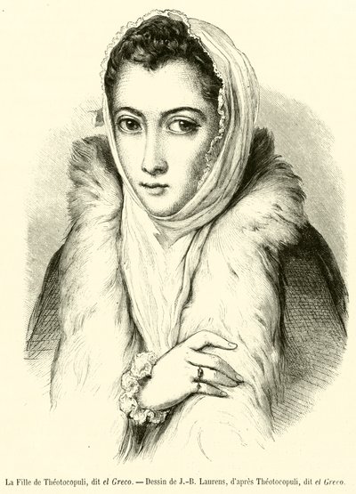 Theotocopulis dotter, känd som el Greco (gravyr) av French School
