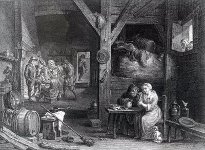 La Fumeuse, tryck av Jean Baptiste Patas efter David Teniers den yngre, 1786-1808 av French School