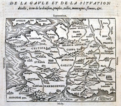 Gallien, dess floder och berg - i "Universal Cosmography at the End of the World" av François de Belle Forest, red. Sonnius, Paris av French School