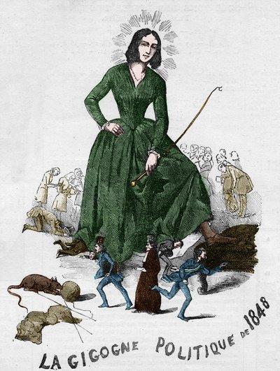 Den politiska Gigogne 1848 (George Sand (Aurore Dupin, Baronne Dudevant) (1804-1876) fransk författare). Tecknad film gjord i Bourges 1848 från Adolphe Julliens romantiska samling. av French School