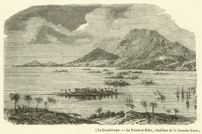 Guadeloupe, La Pointe-a-Pitre, huvudstad i Grande-Terre, förstördes delvis av jordbävningen den 8 februari 1843 (gravyr) av French School