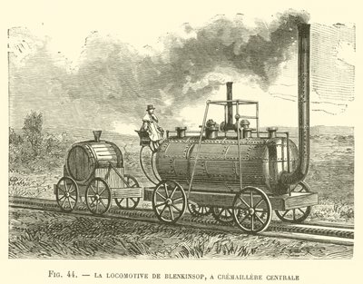 La Locomotive de Blenkinsop, en Cremaillere Centrale (gravyr) av French School