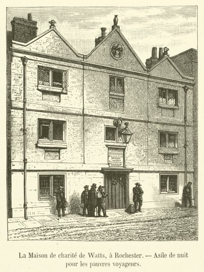 Watts Charity House, Rochester, nattasyl för fattiga resenärer (gravyr) av French School
