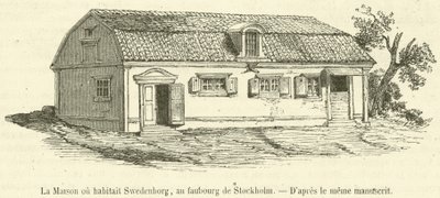 Huset där Swedenborg bodde, i förorten Stockholm (gravyr) av French School