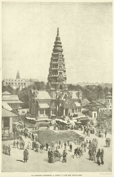 Angkor-pagoden vid Esplanade des Invalides (gravyr) av French School