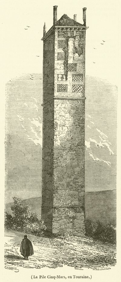 Högen Cinq-Mars, i Touraine (gravyr) av French School