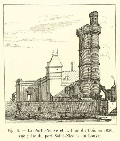 Porte-Neuve och Bois-tornet 1650, utsikt tagen från Port Saint-Nicolas du Louvren av French School